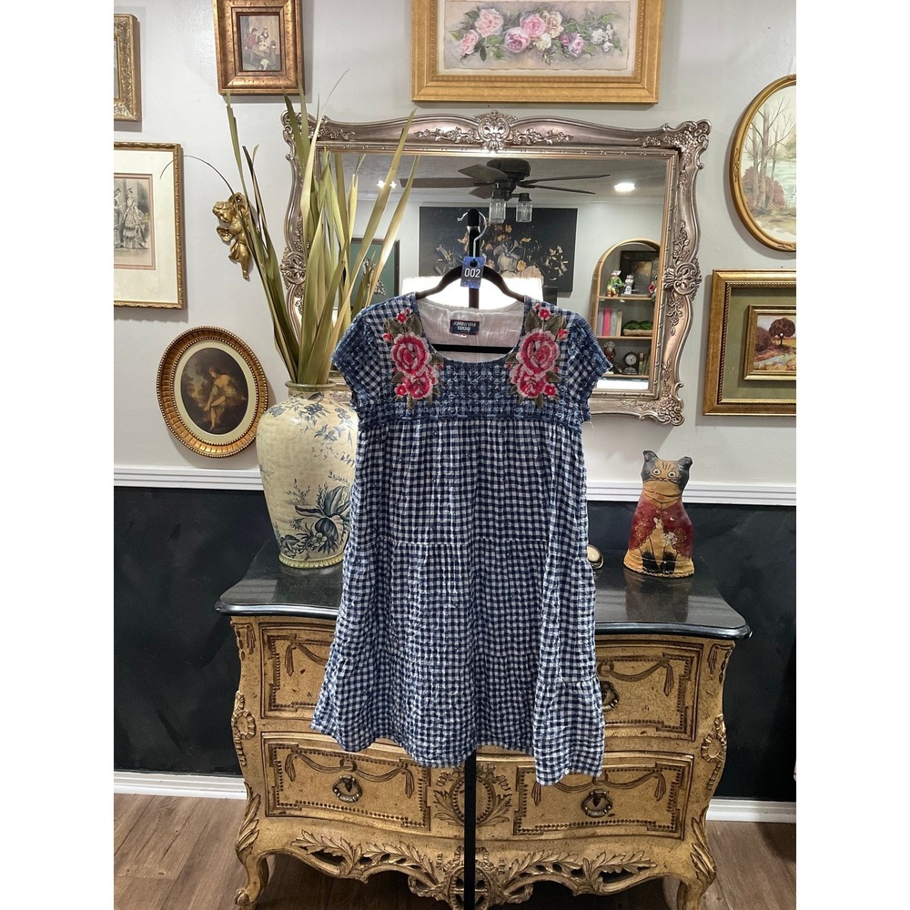 010- Johnny Was Embroidered Plaid Dress